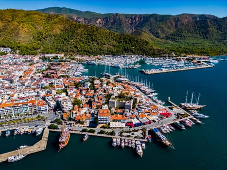 Aerial view of Marmaris in Mugla Province, Turkey.