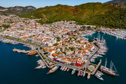 Aerial view of Marmaris in Mugla Province, Turkey.