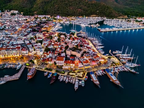Aerial view of Marmaris in Mugla Province, Turkey.