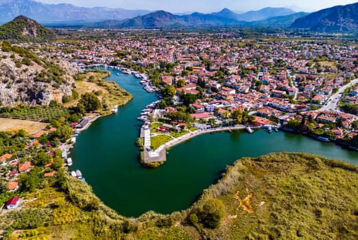 Aerial view of Dalyan in Mugla Province, Turkey.