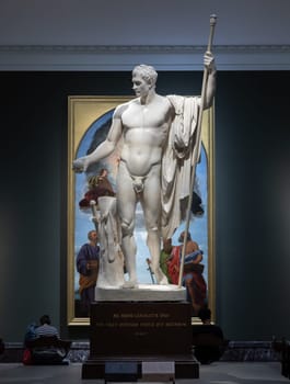 Milan, Italy - 23 September 2023: Brera antique painting museum. The Napoleon statue by Antonio Canova, 1807