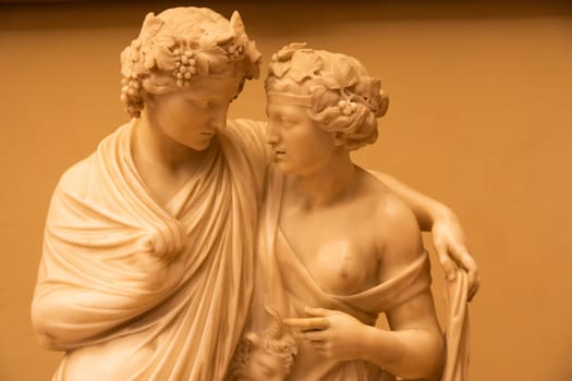 Florence, Italy - 27 June 2023: Bacchus and Ariadne, by Francesco Carradori,  1777. Lovers statue, classic romantic sculpture