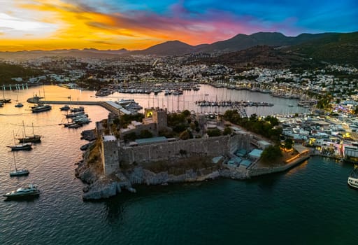 Aerial view of Bodrum in Mugla Province, Turkey.