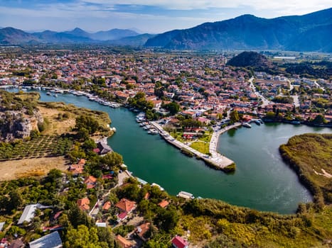 Aerial view of Dalyan in Mugla Province, Turkey.