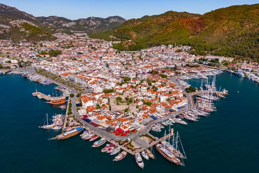 Aerial view of Marmaris in Mugla Province, Turkey.