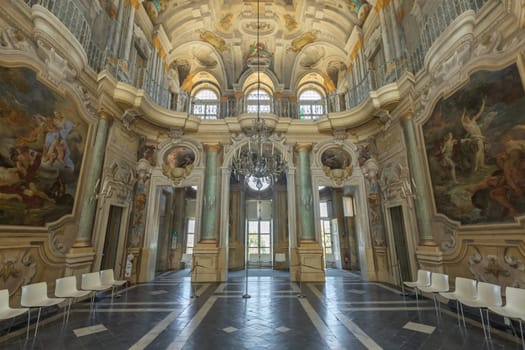 Turin, Italy - June 2022: Baroque luxury interior with marble of Queen's Palace - Villa della Regina