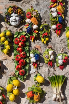 Vintage ceramic decorative vegetables sculpture collection in south of Italy - Sicily