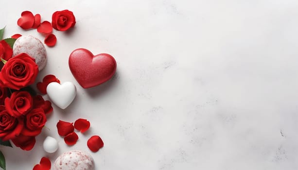 Valentine's day design. Realistic Valentine's decoration. decorative festive object. Holiday banner, web poster, flyer, stylish brochure, greeting card, cover. Romantic background. Valentines Day concept copy space top view