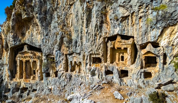 Lycian rock cut tombs of Dalyan in Mugla Province, Turkey.
