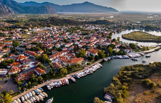 Aerial view of Dalyan in Mugla Province, Turkey.