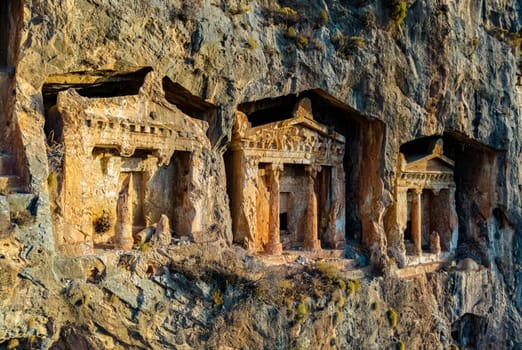 Lycian rock cut tombs of Dalyan in Mugla Province, Turkey.