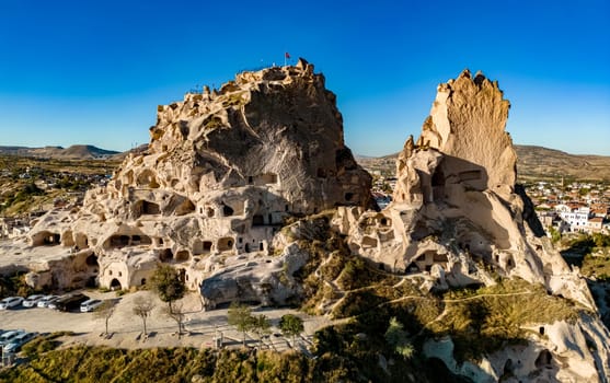 View of Uchisar Castle in Nevsehir Province in Cappadocia, Turkey.