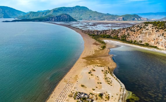Aerial view of Iztuzu Beach near Dalyan in Mugla Province, Turkey.