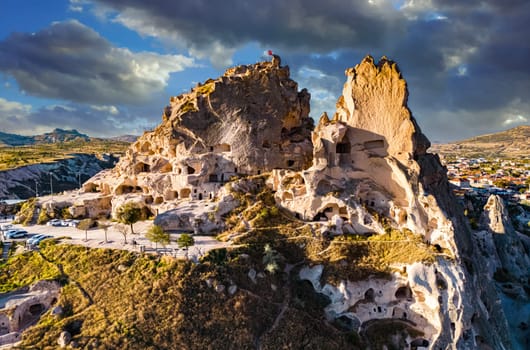 View of Uchisar Castle in Nevsehir Province in Cappadocia, Turkey.