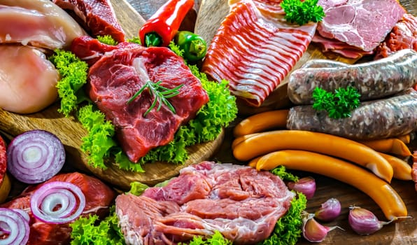 Composition with a variety of meat products.