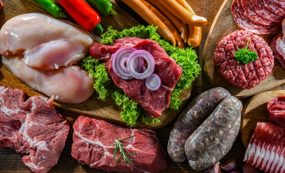 Composition with a variety of meat products.