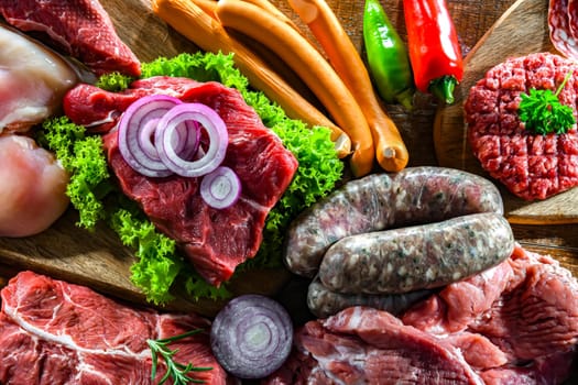 Composition with a variety of meat products.