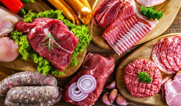 Composition with a variety of meat products.