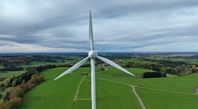 Drone image of a wind turbine in Bavaria