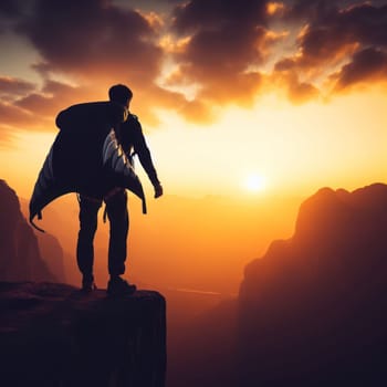 person about to make the big leap and base jump off a cliff with a wingsuit generative ai