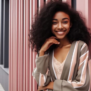contemporary portrait of a cheerful young fashionable black woman generative ai