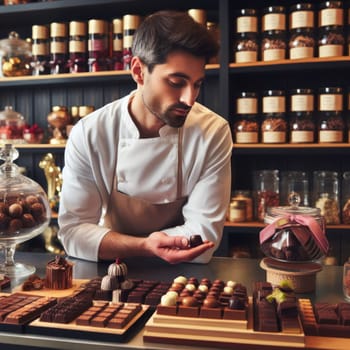 chocolatier pastry chef proudly presents their delicious range of fine chocolates generative ai