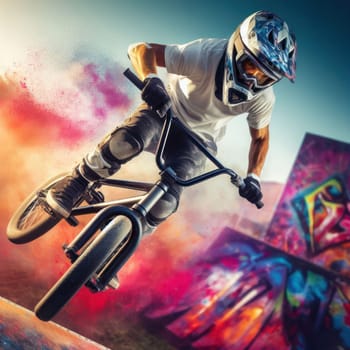 bmx bike rider table top jumping at the track concept art generative ai