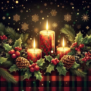candles and ornaments christmas background or wrapping paper generative ai
