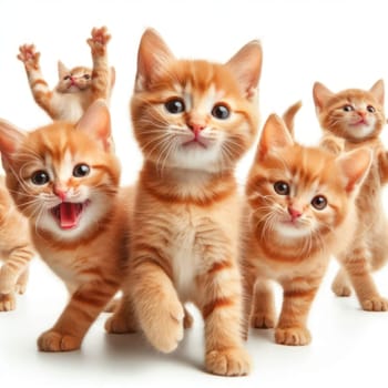 cute and adorable young orange playful kittens on white generative ai