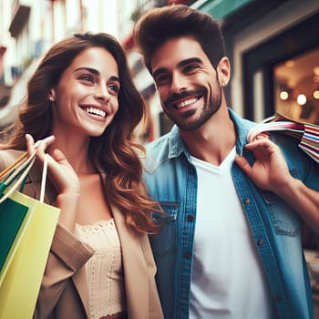 young attractive couple shopping together on vacation generative ai
