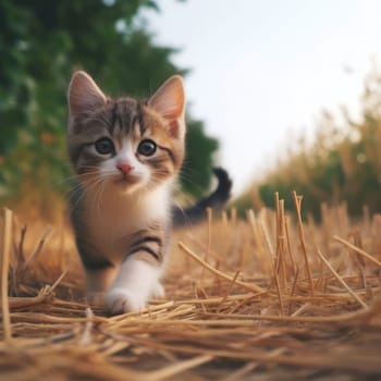 a cute little kitten exploring and prowling outside for the first time generative ai