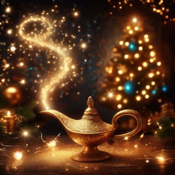 make a wish with the magical genie lamp at christmas time generative ai