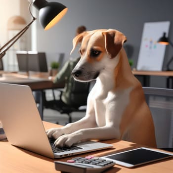 funny dog using a laptop at the desk generative ai