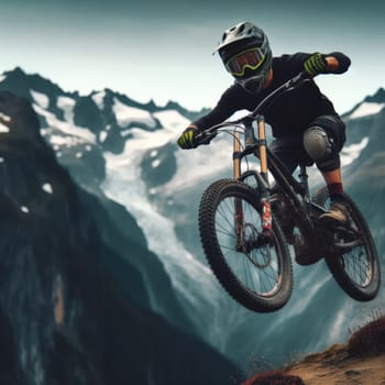rider going fast when downhill mountain bike riding generative ai