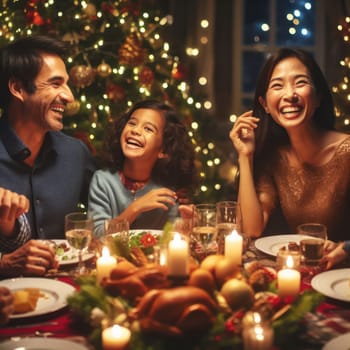 family enjoying christmas together in decorated home generative ai