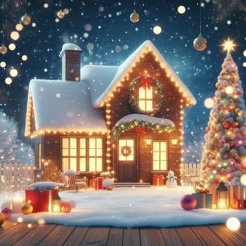 classic snow covered house at christmas with lights and decorations generative ai