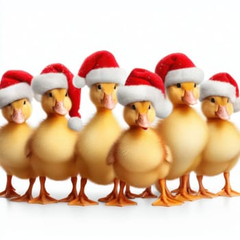 cute fluffy ducklings with santa hats on white 3d art generative ai
