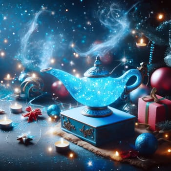 make a wish with the magical genie lamp at christmas time generative ai