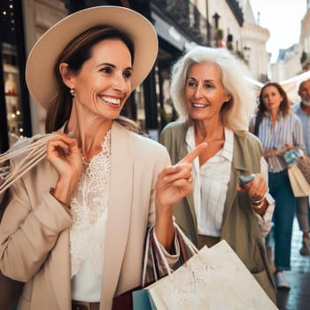 happy and smiling middle aged women out shopping together on vacation generative ai