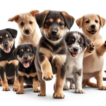 collection of adorable happy puppies on white background generative ai