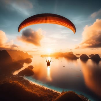 person paragliding on a tropical island paradise on vacation generative ai