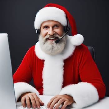 happy santa claus as a call center operator waiting to take your call generative ai