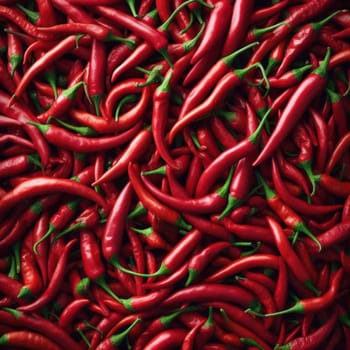 Red chilli peppers texture background top view generative ai