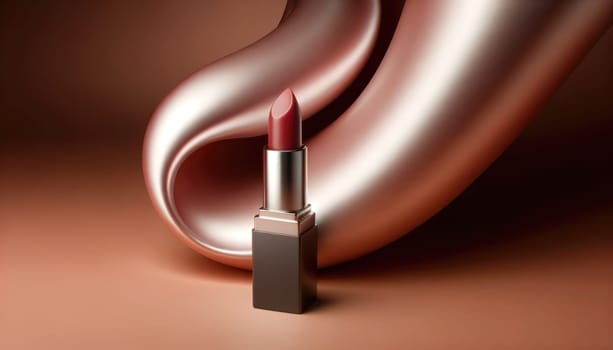 Shimmering copper curve with a dark red lipstick in focus. Created using AI Generated technology and image editing software.