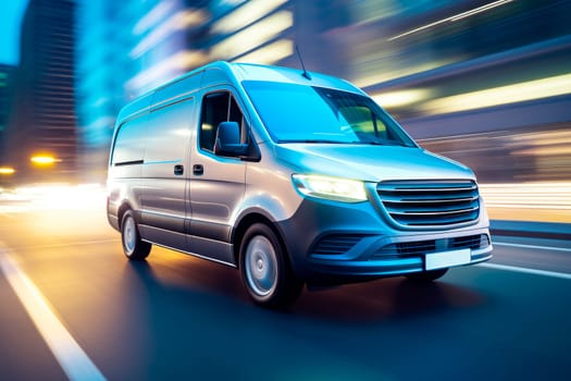 Delivery van on a road during delivery. Logistic and delivery concept. AI generated