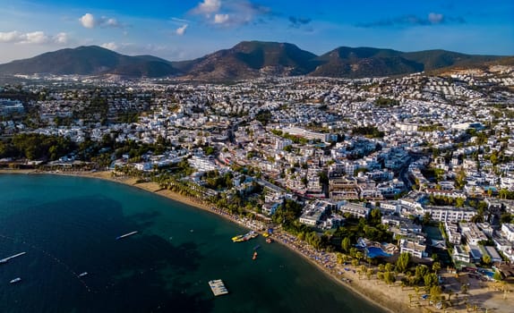 Aerial view of Gumbet, a neighbourhood of Bodrum in Mugla Province, Turkey.