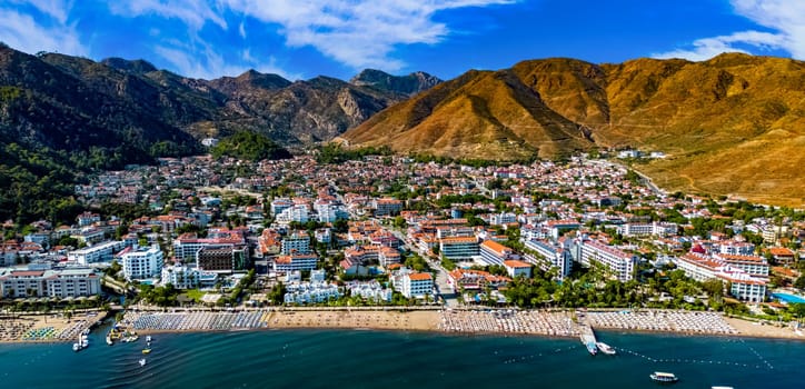 Aerial view of Icmeler, a neighbourhood of the municipality and district of Marmaris, Mugla Province, Turkey