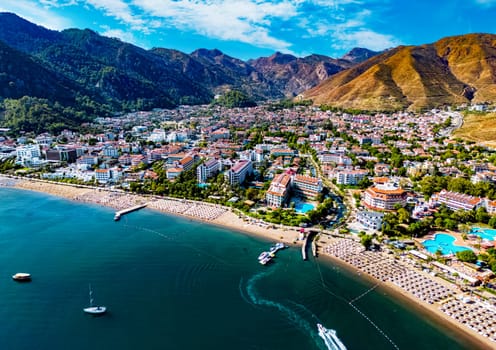 Aerial view of Icmeler, a neighbourhood of the municipality and district of Marmaris, Mugla Province, Turkey