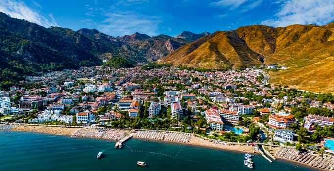 Aerial view of Icmeler, a neighbourhood of the municipality and district of Marmaris, Mugla Province, Turkey
