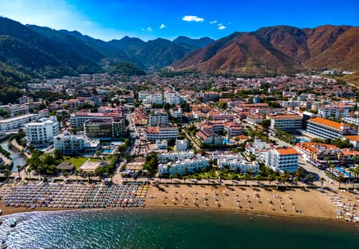 Aerial view of Icmeler, a neighbourhood of the municipality and district of Marmaris, Mugla Province, Turkey